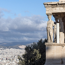 The Porch of the Caryatids in The Erechtheion an ancient Greek temple on the north side of the Acropolis of Athens, Attica, Greece
