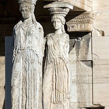 The Porch of the Caryatids in The Erechtheion an ancient Greek temple on the north side of the Acropolis of Athens, Attica, Greece