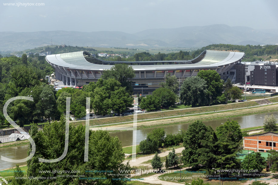 SKOPJE, REPUBLIC OF MACEDONIA - 13 MAY 2017: Panorama to city of Skopje from fortress (Kale fortress) in the Old Town, Republic of Macedonia