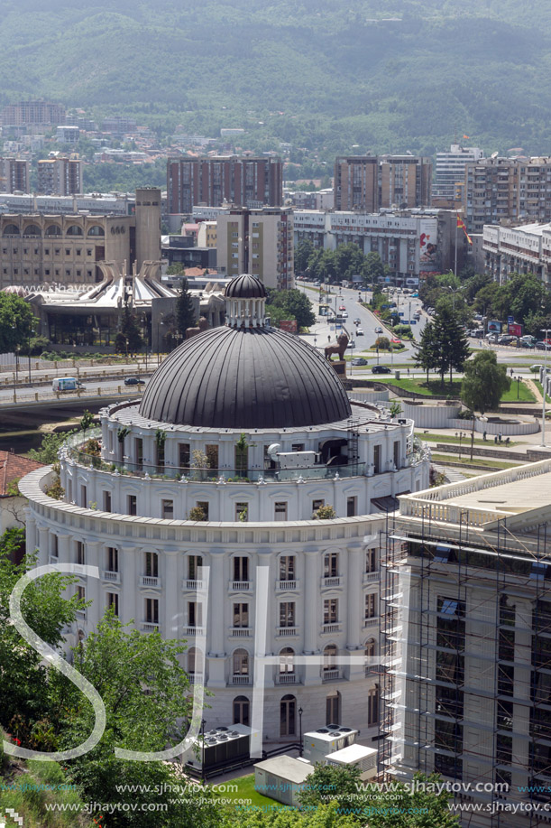 SKOPJE, REPUBLIC OF MACEDONIA - 13 MAY 2017: Panorama to city of Skopje from fortress (Kale fortress) in the Old Town, Republic of Macedonia