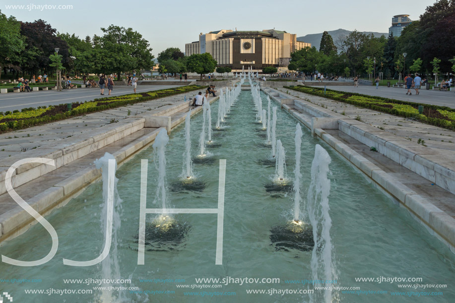 SOFIA, BULGARIA - JUNE 30, 2017: Sunset view of National Palace of Culture in Sofia, Bulgaria