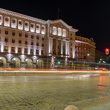 SOFIA, BULGARIA - JUNE 30, 2017: Night photo of Building of Council of Ministers in Sofia, Bulgaria
