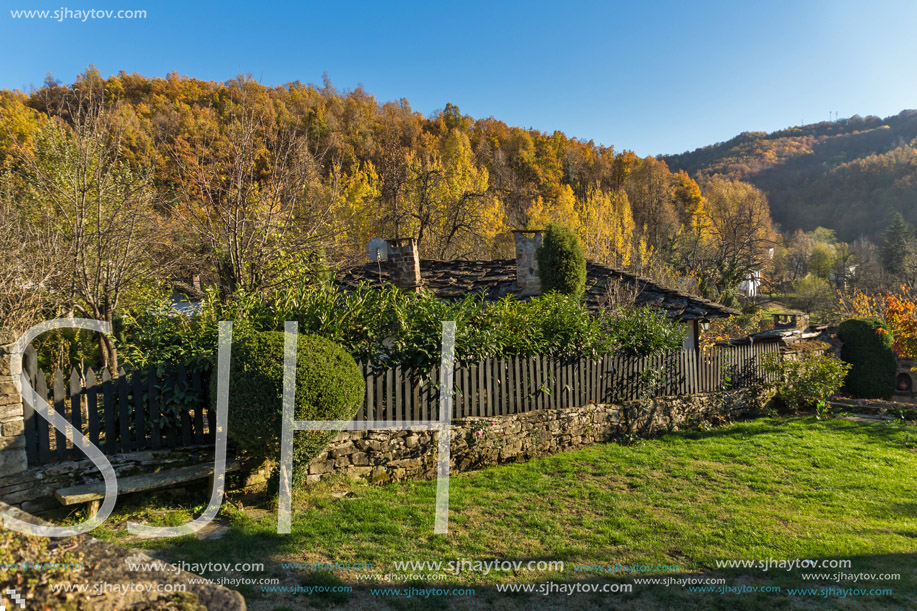 BOZHENTSI, BULGARIA - OCTOBER 29 2016:  Autumn view of Old Houses in village of Bozhentsi, Gabrovo region, Bulgaria