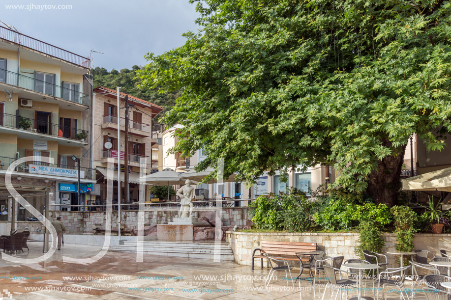 PATRAS, GREECE - MAY 28, 2015:  Typical street in Nafpaktos town, Western Greece