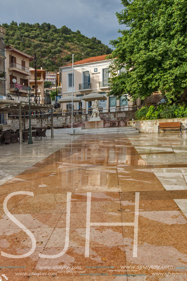 PATRAS, GREECE - MAY 28, 2015:  Typical street in nafpaktos town, Western Greece