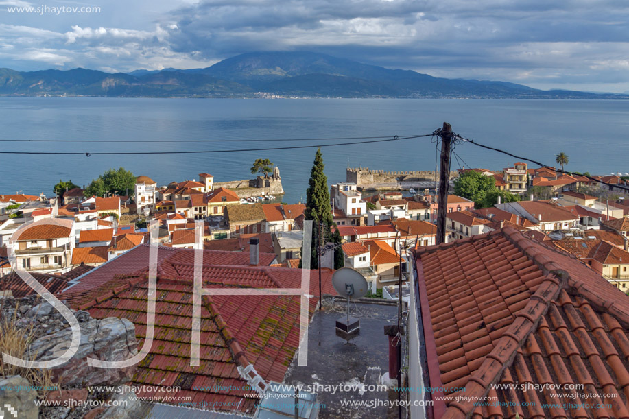 NAFPAKTOS, GREECE - MAY 28, 2015: Amazing Panoramic view of Nafpaktos town, Western Greece