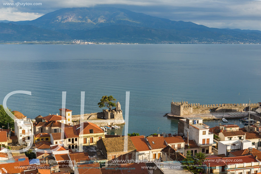 NAFPAKTOS, GREECE - MAY 28, 2015: Amazing Panoramic view of Nafpaktos town, Western Greece