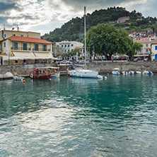 NAFPAKTOS, GREECE - MAY 28, 2015: Sunset panorama of Fortification at the port of Nafpaktos town, Western Greece
