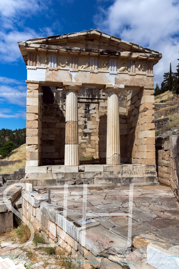 Treasury of Athens in Ancient Greek archaeological site of Delphi, Central Greece