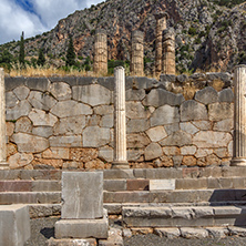 Column in Ancient Greek archaeological site of Delphi, Central Greece