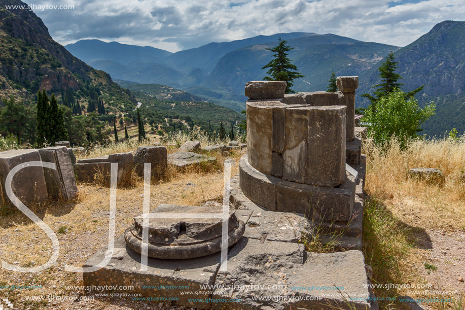 Ruins of Ancient Greek archaeological site of Delphi, Central Greece