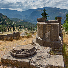 Ruins of Ancient Greek archaeological site of Delphi, Central Greece