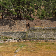 Panoramic view of Stadium at Ancient Greek archaeological site of Delphi, Central Greece