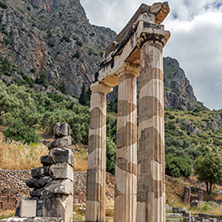 Ruins of Athena Pronaia Sanctuary at Ancient Greek archaeological site of Delphi, Central Greece