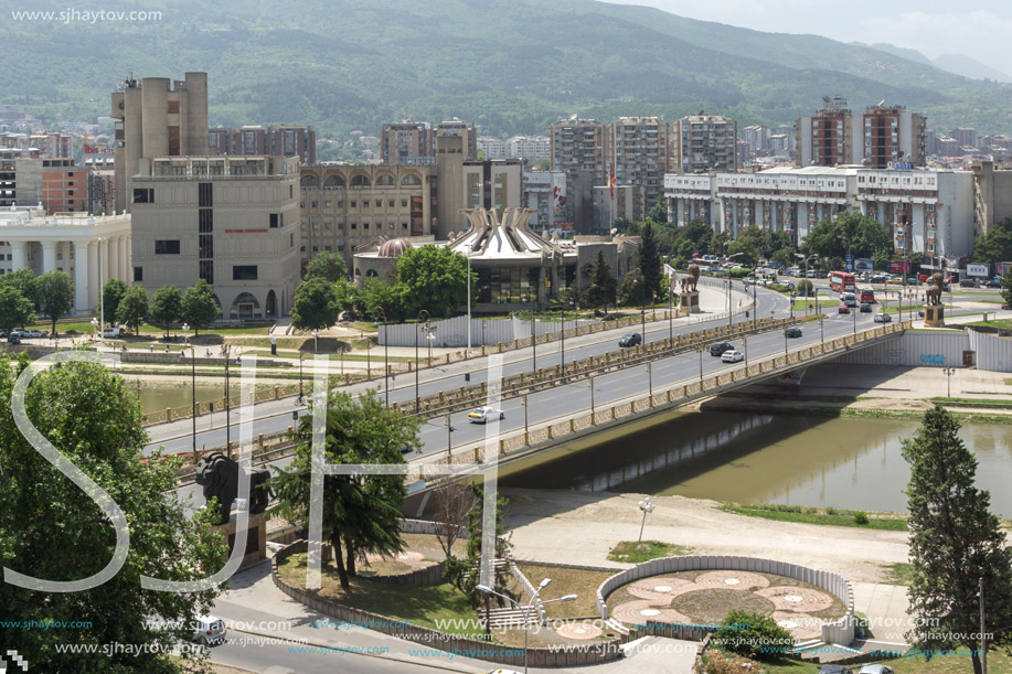 SKOPJE, REPUBLIC OF MACEDONIA - 13 MAY 2017: Panorama to city of Skopje from fortress (Kale fortress) in the Old Town, Republic of Macedonia