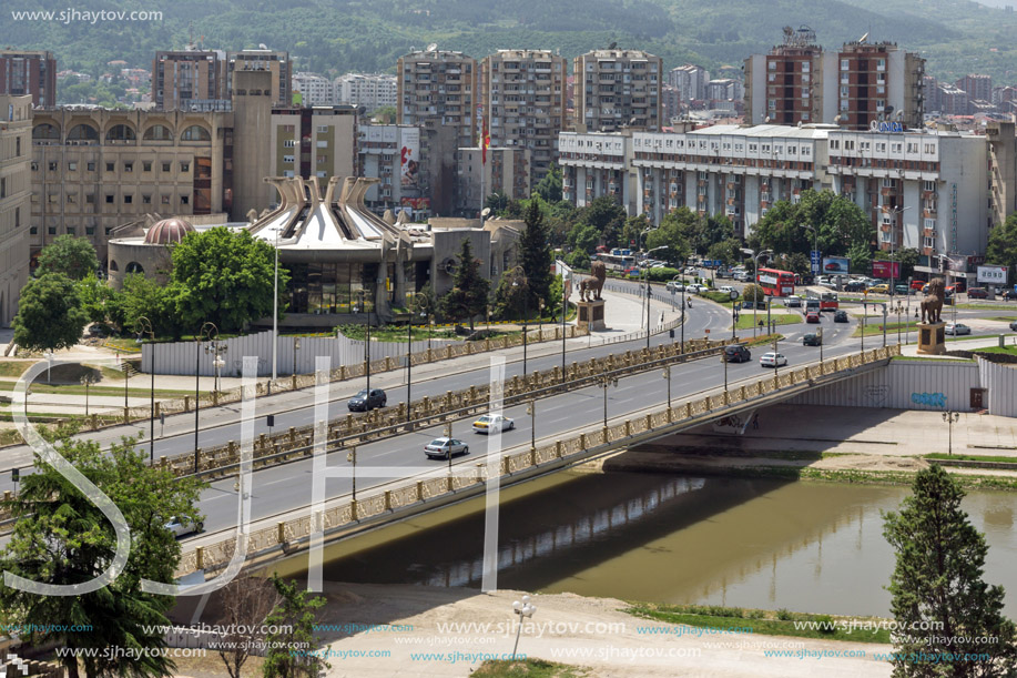 SKOPJE, REPUBLIC OF MACEDONIA - 13 MAY 2017: Panorama to city of Skopje from fortress (Kale fortress) in the Old Town, Republic of Macedonia