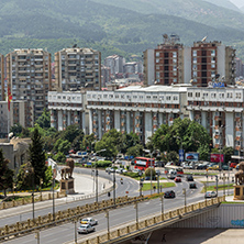 SKOPJE, REPUBLIC OF MACEDONIA - 13 MAY 2017: Panorama to city of Skopje from fortress (Kale fortress) in the Old Town, Republic of Macedonia