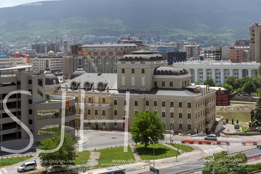 SKOPJE, REPUBLIC OF MACEDONIA - 13 MAY 2017: Panorama to city of Skopje from fortress (Kale fortress) in the Old Town, Republic of Macedonia