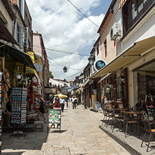 SKOPJE, REPUBLIC OF MACEDONIA - 13 MAY 2017: Typical street in old town of city of Skopje, Republic of Macedonia