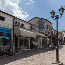 SKOPJE, REPUBLIC OF MACEDONIA - 13 MAY 2017: Typical street in old town of city of Skopje, Republic of Macedonia