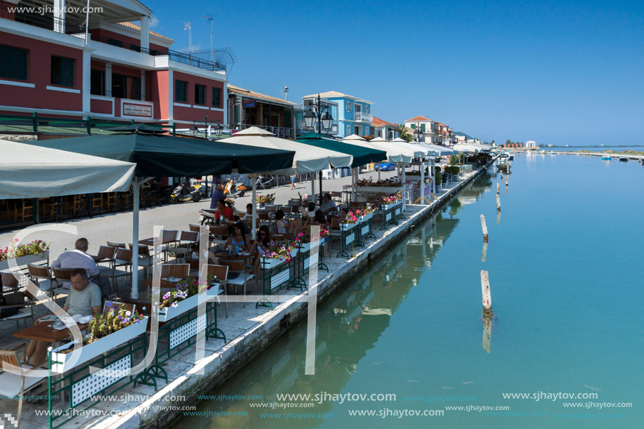 LEFKADA TOWN, GREECE - JULY 17, 2014: Panoramic view of embankment in Lefkada town, Ionian Islands, Greece