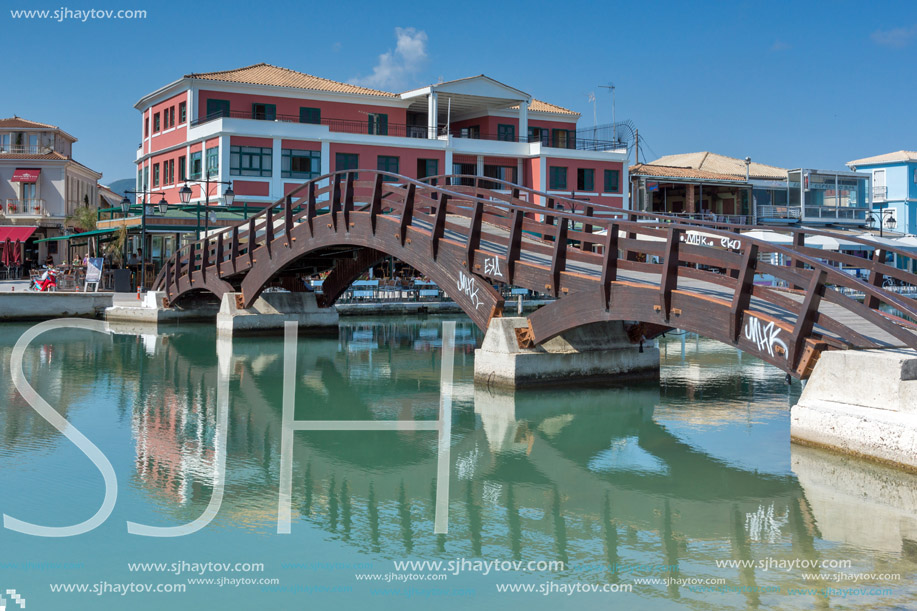 LEFKADA TOWN, GREECE - JULY 17, 2014: Panoramic view of embankment in Lefkada town, Ionian Islands, Greece