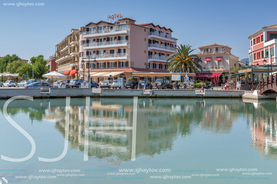 LEFKADA TOWN, GREECE - JULY 17, 2014: Panoramic view of embankment in Lefkada town, Ionian Islands, Greece