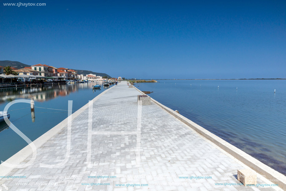 LEFKADA TOWN, GREECE - JULY 17, 2014: Panoramic view of embankment in Lefkada town, Ionian Islands, Greece