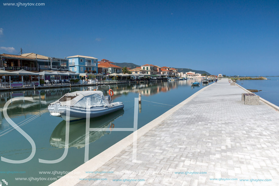 LEFKADA TOWN, GREECE - JULY 17, 2014: Panoramic view of embankment in Lefkada town, Ionian Islands, Greece