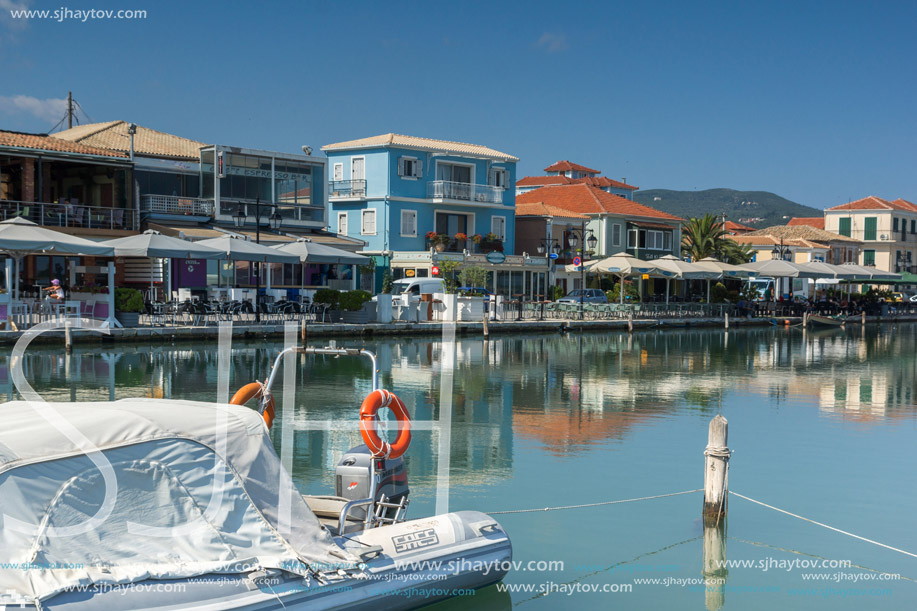 LEFKADA TOWN, GREECE - JULY 17, 2014: Panoramic view of embankment in Lefkada town, Ionian Islands, Greece