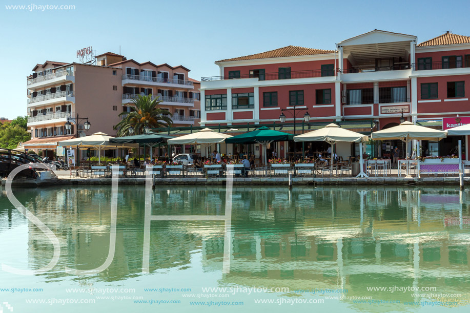 LEFKADA TOWN, GREECE - JULY 17, 2014: Panoramic view of embankment in Lefkada town, Ionian Islands, Greece