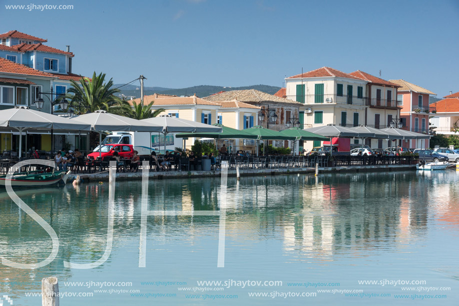 LEFKADA TOWN, GREECE - JULY 17, 2014: Panoramic view of embankment in Lefkada town, Ionian Islands, Greece