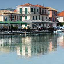 LEFKADA TOWN, GREECE - JULY 17, 2014: Panoramic view of embankment in Lefkada town, Ionian Islands, Greece