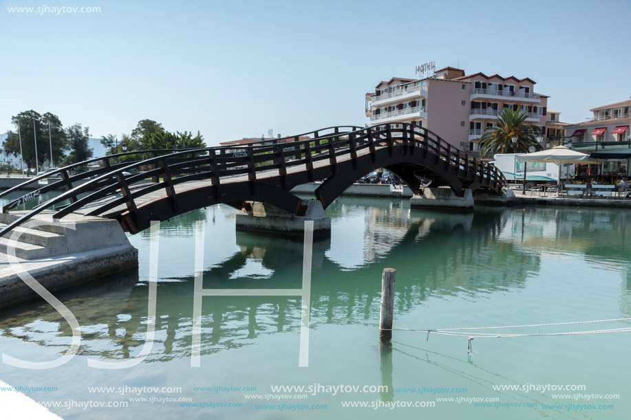 LEFKADA TOWN, GREECE - JULY 17, 2014: Panoramic view of embankment in Lefkada town, Ionian Islands, Greece