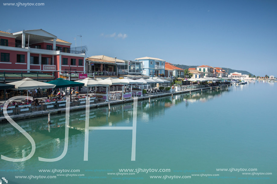 LEFKADA TOWN, GREECE - JULY 17, 2014: Panoramic view of embankment in Lefkada town, Ionian Islands, Greece