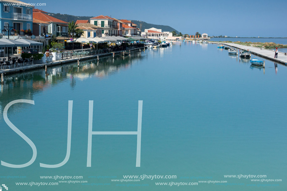 LEFKADA TOWN, GREECE - JULY 17, 2014: Panoramic view of embankment in Lefkada town, Ionian Islands, Greece