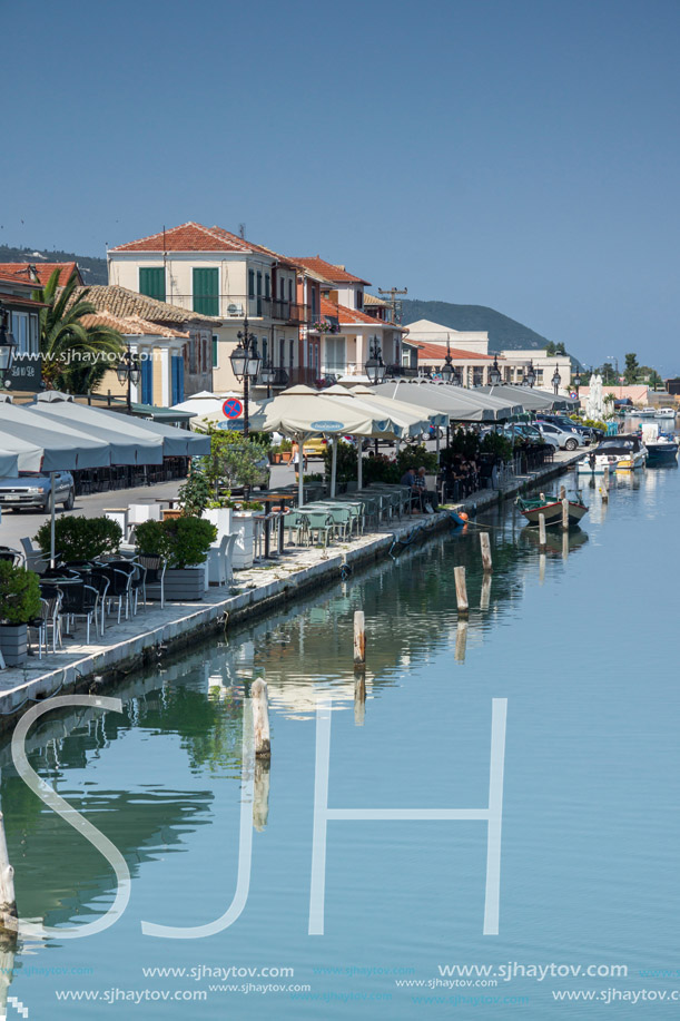 LEFKADA TOWN, GREECE - JULY 17, 2014: Panoramic view of embankment in Lefkada town, Ionian Islands, Greece