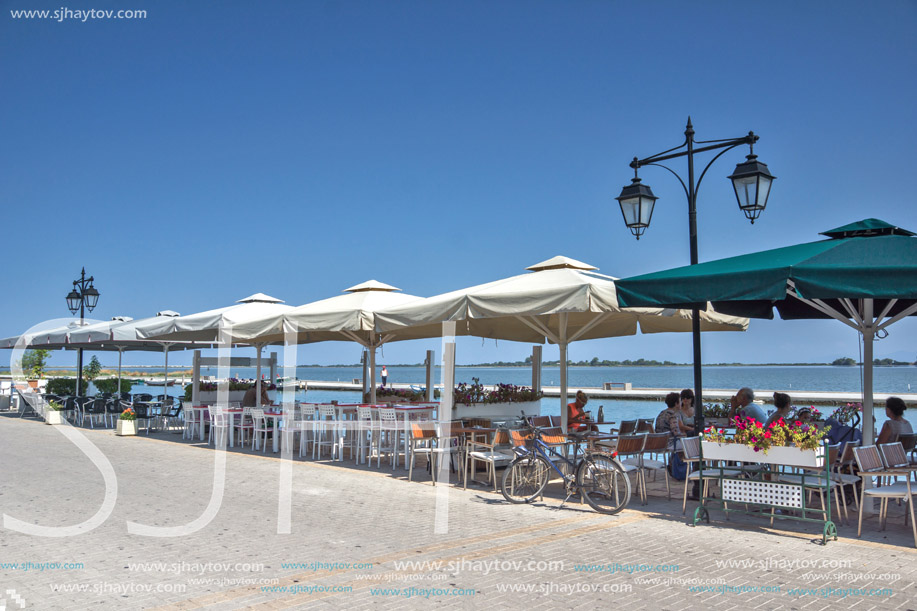 LEFKADA TOWN, GREECE - JULY 17, 2014: Panoramic view of embankment in Lefkada town, Ionian Islands, Greece