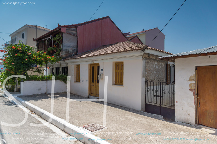 LEFKADA TOWN, GREECE - JULY 17, 2014: Panoramic view of street in  Lefkada town, Ionian Islands, Greece