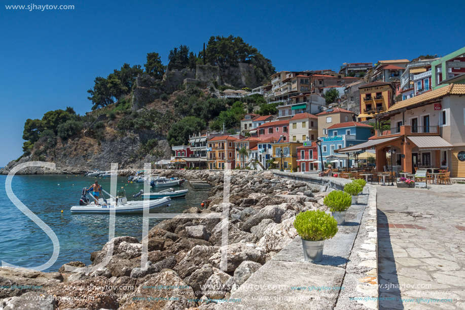 PARGA, GREECE - JULY 17, 2014: Amazing Panoramic view from   embankment of town of Parga, Epirus, Greece