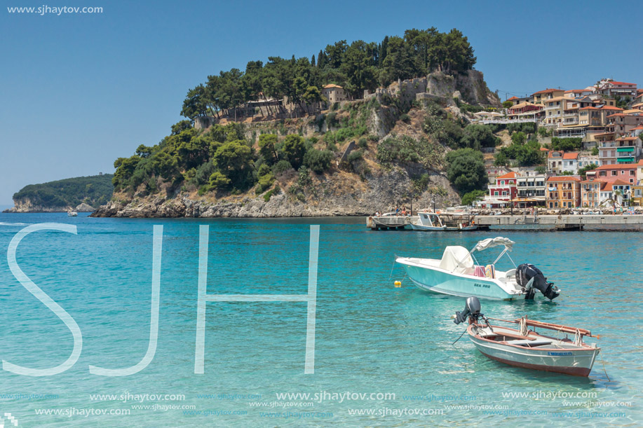 PARGA, GREECE - JULY 17, 2014: Amazing Panoramic view from   embankment of town of Parga, Epirus, Greece