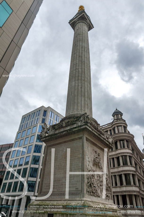 LONDON, ENGLAND - JUNE 18, 2016: Monument to the Great Fire of London, England, Great Britain