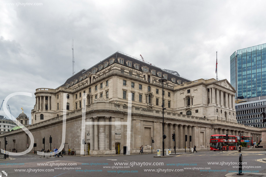 LONDON, ENGLAND - JUNE 18, 2016: Building of Bank of England in city of London, Great Britain