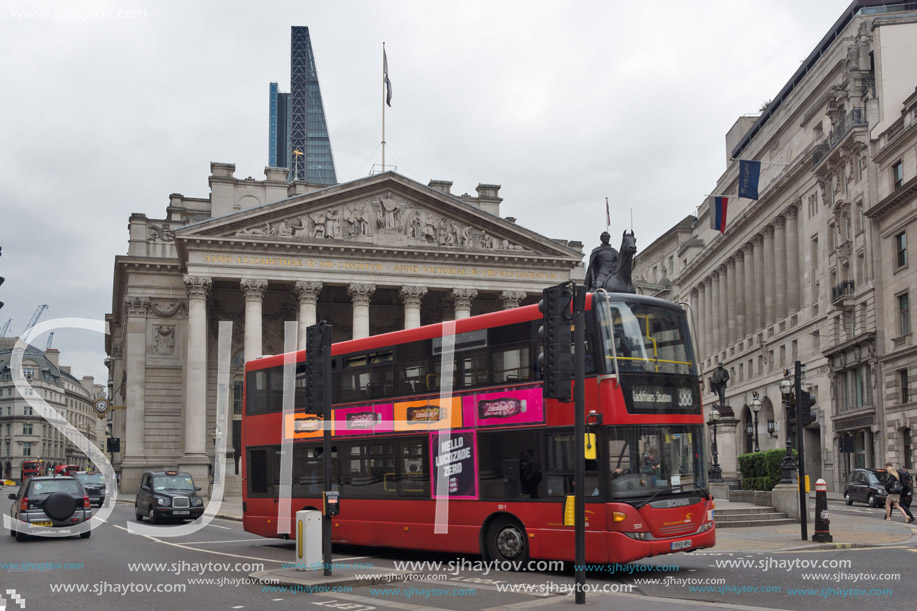 LONDON, ENGLAND - JUNE 18, 2016: The Royal Exchange in city of London, England, Great Britain