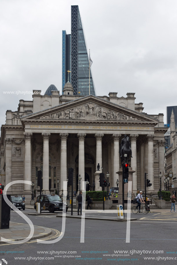 LONDON, ENGLAND - JUNE 18, 2016: The Royal Exchange in city of London, England, Great Britain