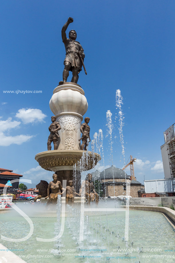 SKOPJE, REPUBLIC OF MACEDONIA - 13 MAY 2017: Philip II of Macedon Monument in Skopje, Republic of Macedonia