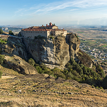 Amazing Sunset Landscape of Holy Monastery of St. Stephen in Meteora, Thessaly, Greece