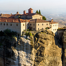 Amazing Sunset Landscape of Holy Monastery of St. Stephen in Meteora, Thessaly, Greece