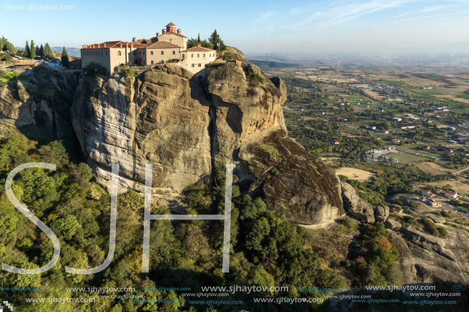 Amazing Sunset Landscape of Holy Monastery of St. Stephen in Meteora, Thessaly, Greece