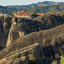 Amazing Sunset Panorama of  Monastery of the Holy Trinity in Meteora, Thessaly, Greece